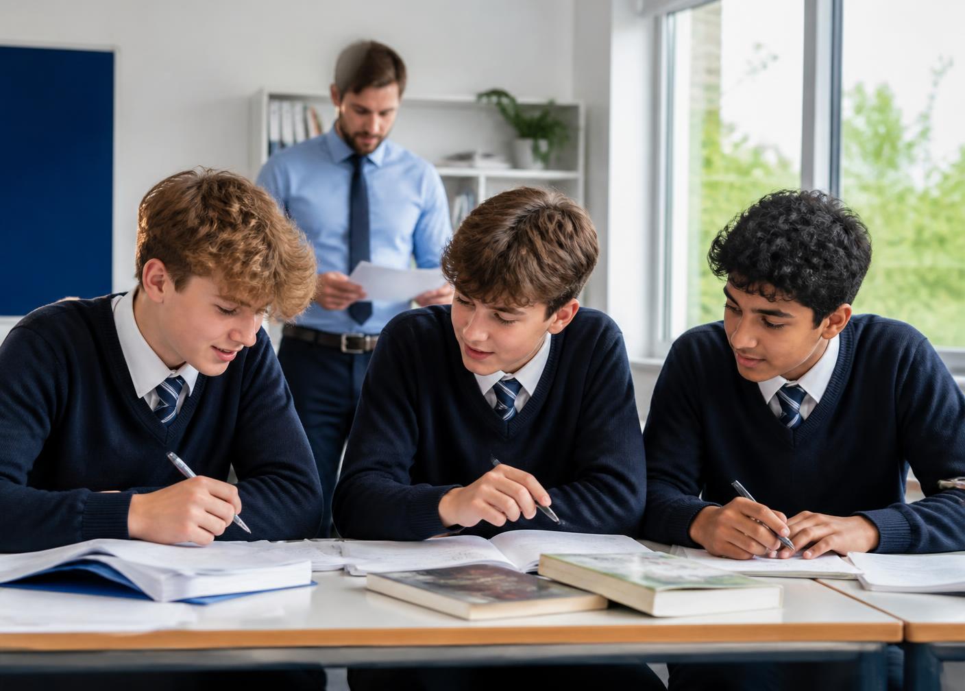 Teenage boys revising together for GCSE exams